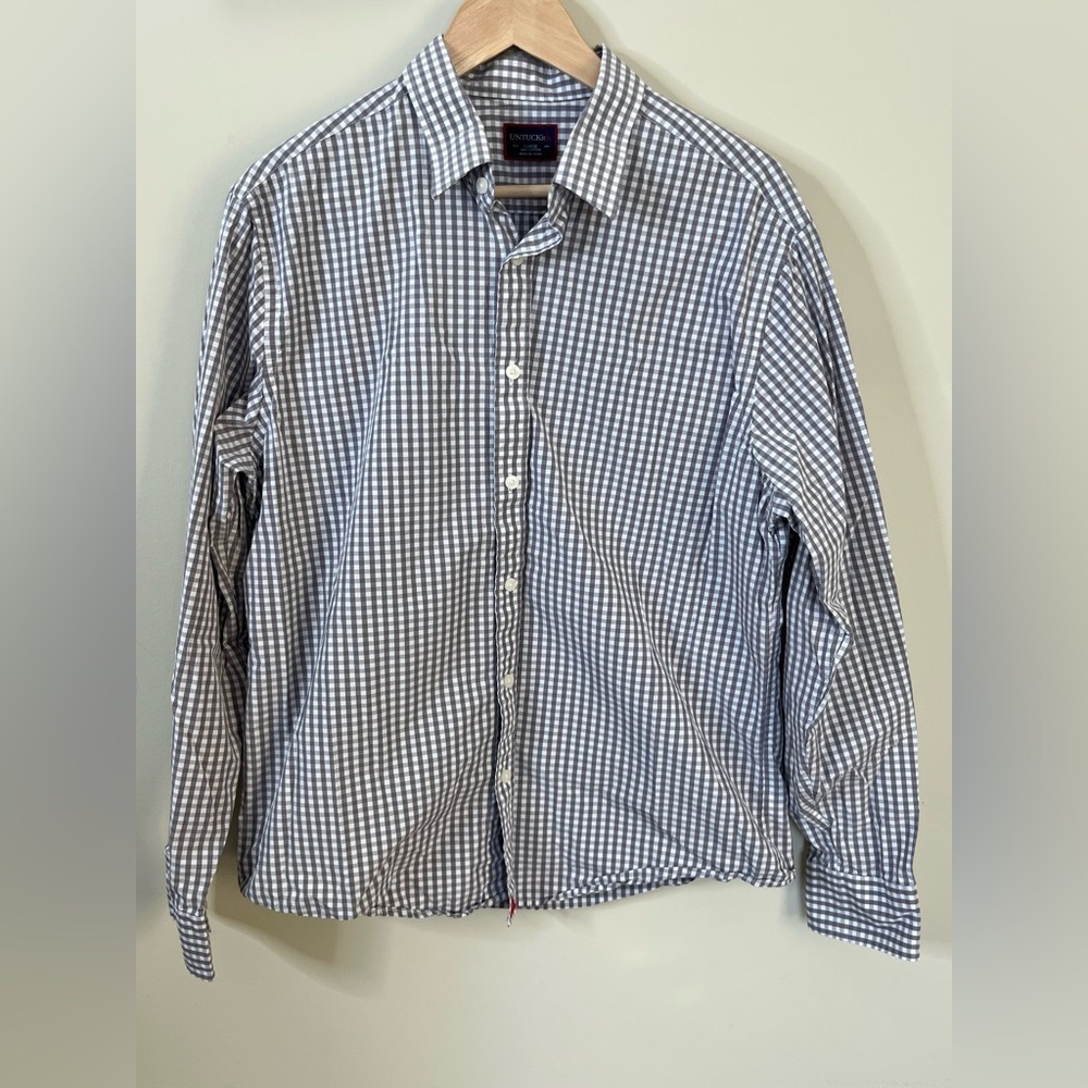 Untuckit Dunn Gray Checkered Long Sleeve Top Button Up Shirt Size Large